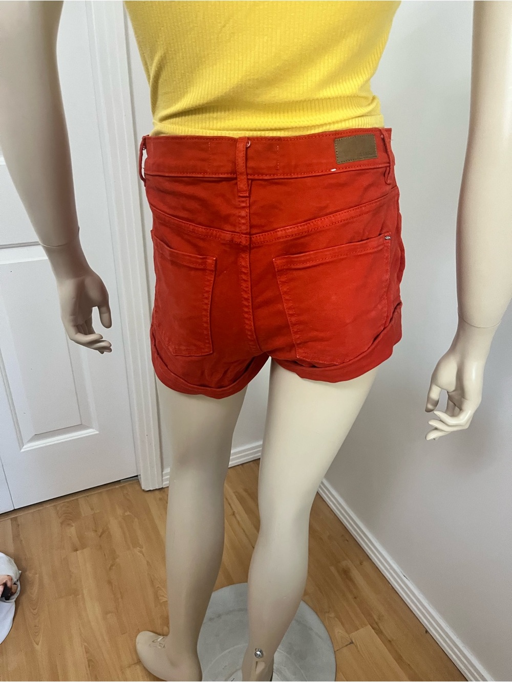 Garage Women's Red Denim Roll-Hem Shorts - Picture 2 of 4